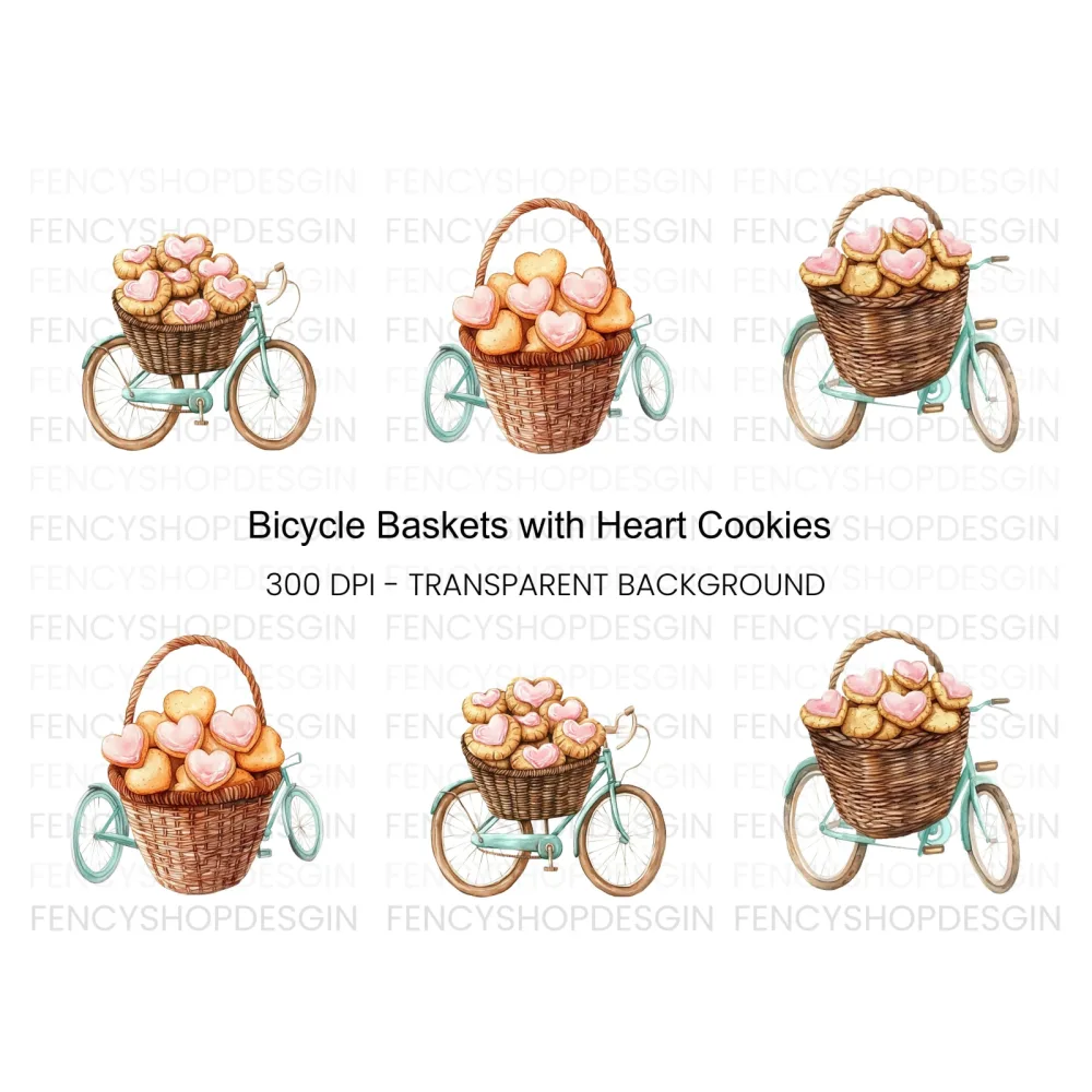 Bicycle Basket Heart Cookies Clipart Bundle