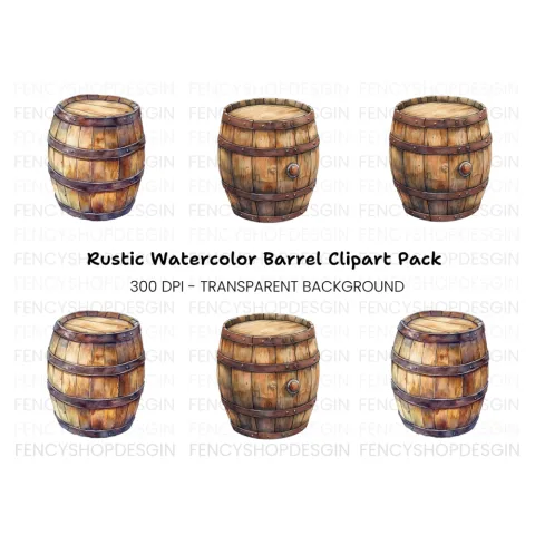 Wooden Barrels Clipart Bundle