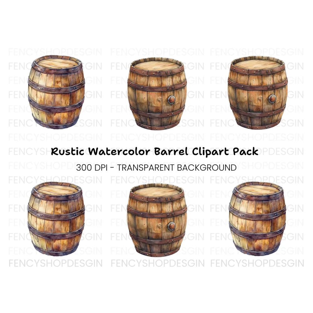 Wooden Barrels Clipart Bundle