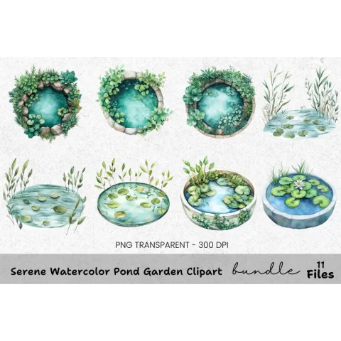 Serene Pond Garden Clipart Bundle