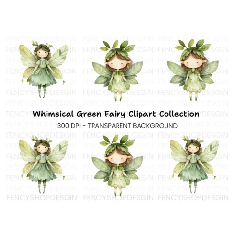 Enchanting Green Leaf Fairy Clipart Bundle