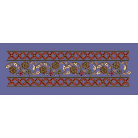 Intricate Floral Vine Border with Geometric Edging Embroidery Design