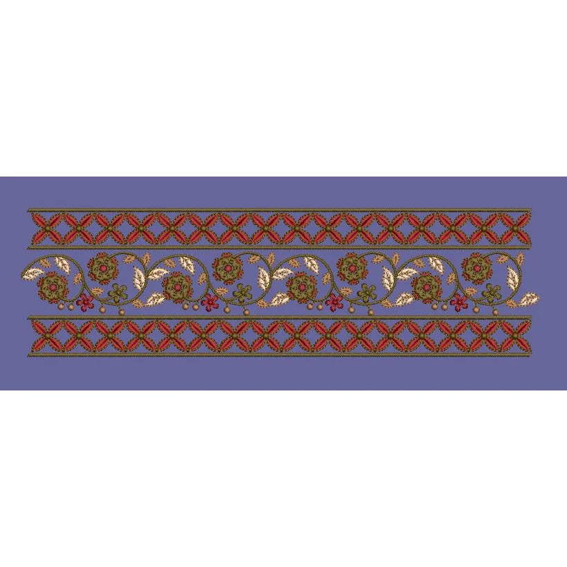 Intricate Floral Vine Border with Geometric Edging Embroidery Design