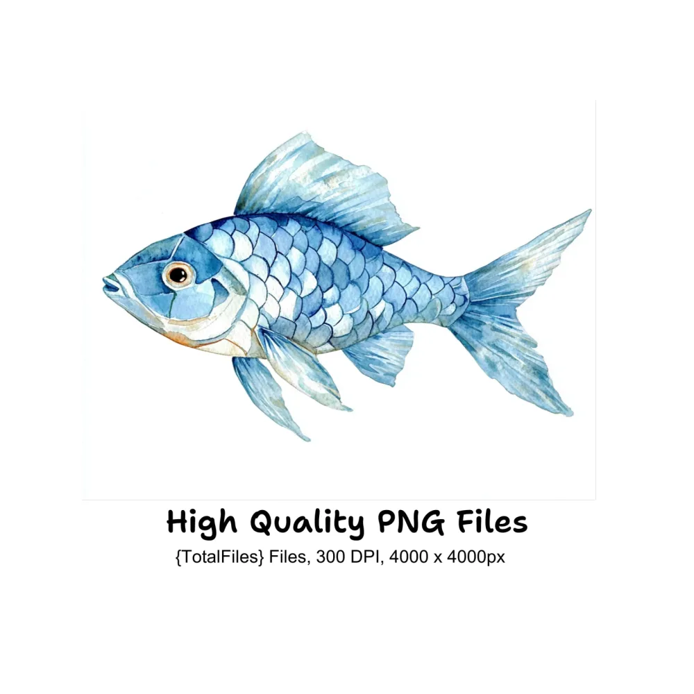 Blue Geometric Fish Clipart Bundle