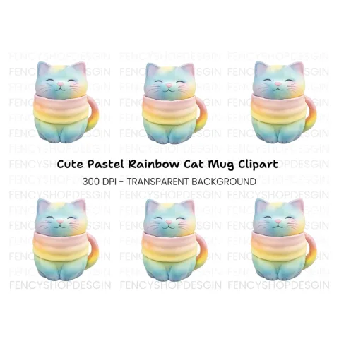 Cute Pastel Rainbow Cat Clipart Bundle