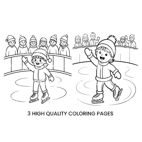 Kids Ice Skating Winter Coloring Books
