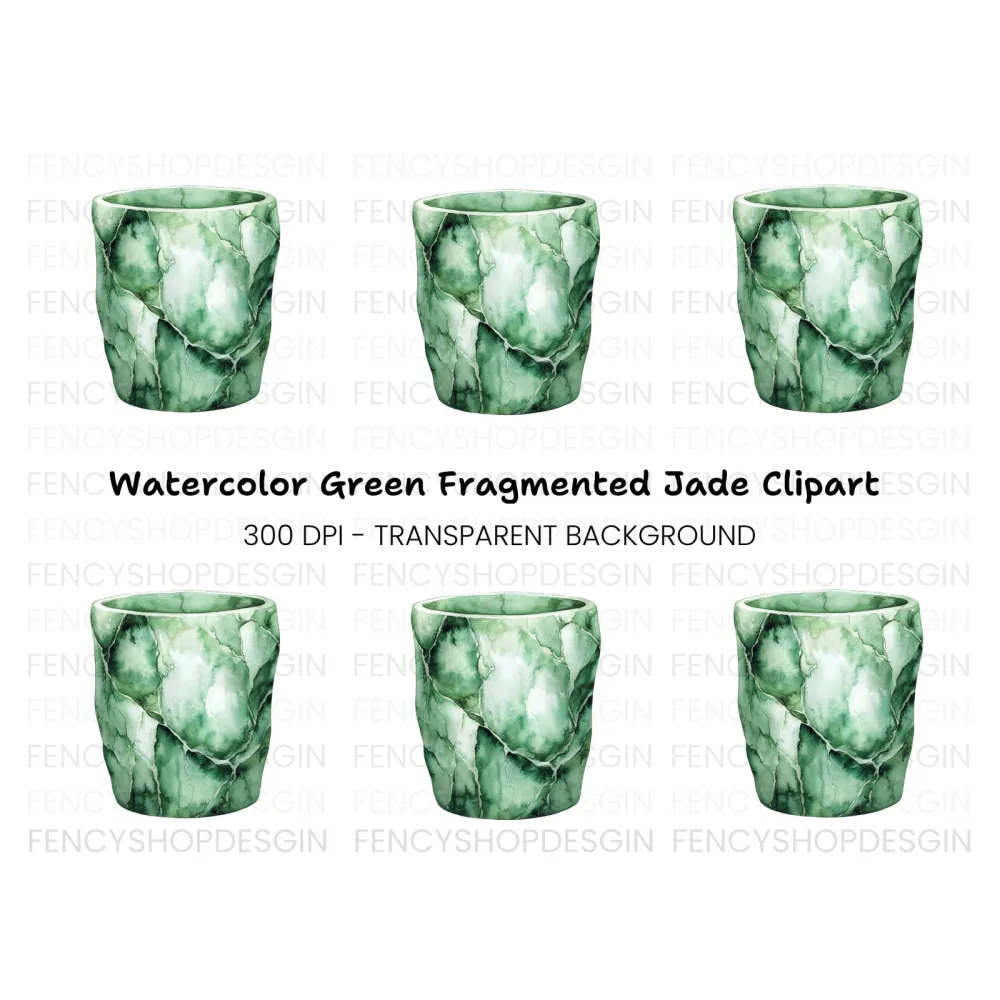 Green Marble Texture Cup Clipart Bundle