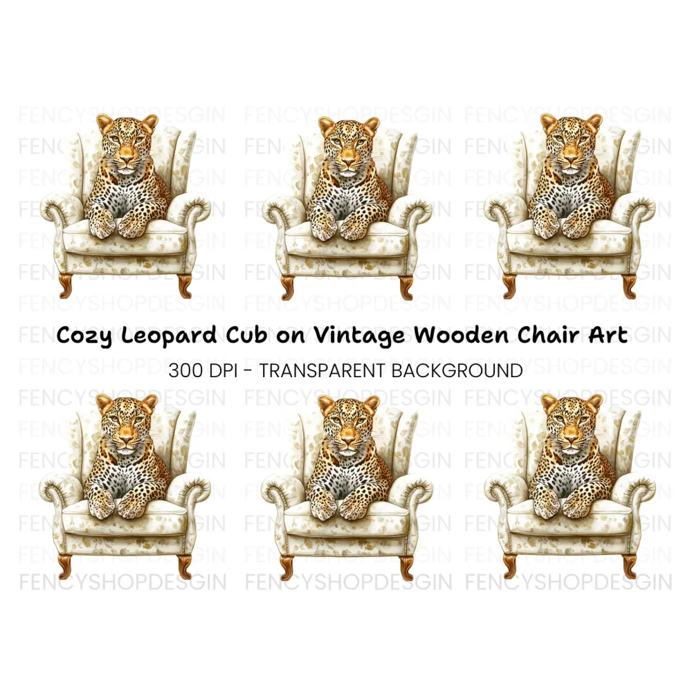 Elegant Leopard in Armchair Clipart Bundle