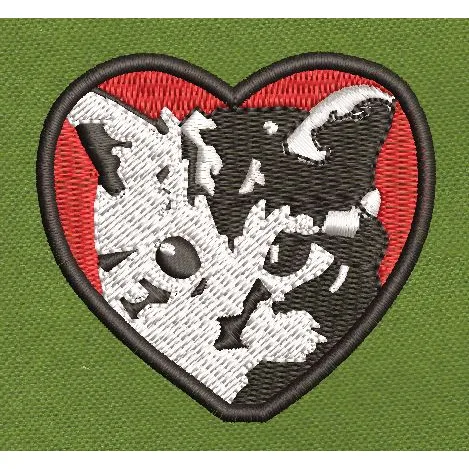 Feline Love Red & Black Embroidery Design