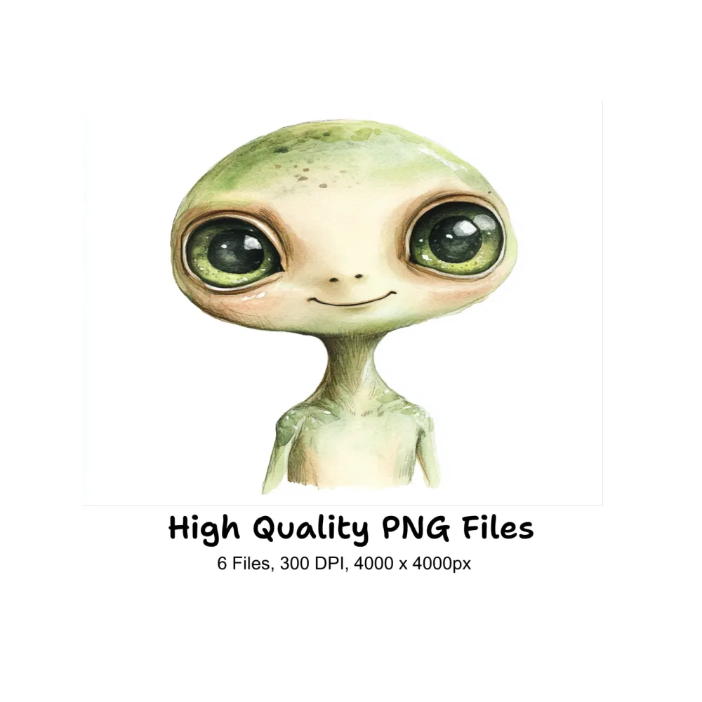 Green Alien Heads Clipart Bundle
