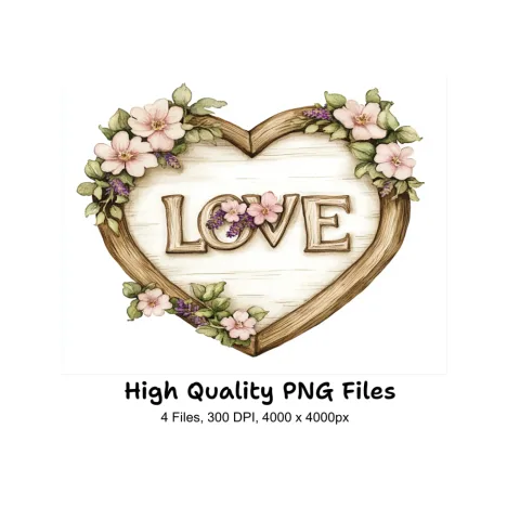Rustic Floral Love Heart Clipart Bundle