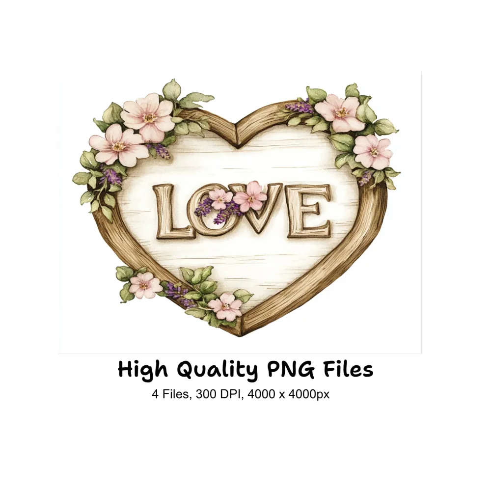 Rustic Floral Love Heart Clipart Bundle