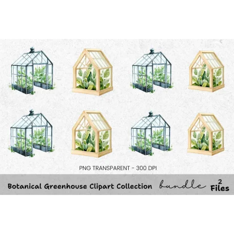 Botanical Greenhouse Clipart Bundle
