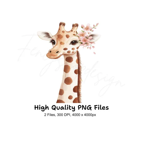 Cute Giraffe with Floral Headband Clipart Bundle