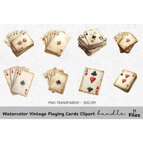 Vintage Playing Cards Clipart Bundle
