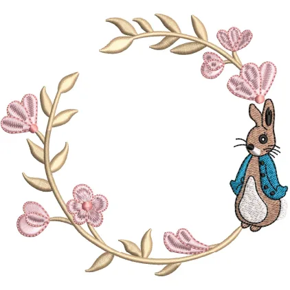 Rabbit With Flower Embroidery Design