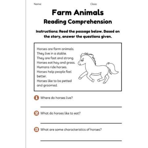 Farm Animals Reading Comprehension Worksheets