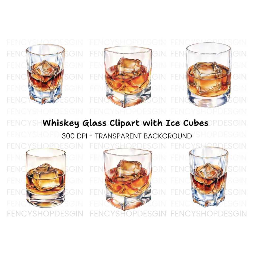 Whiskey Glasses with Ice Clipart Bundle