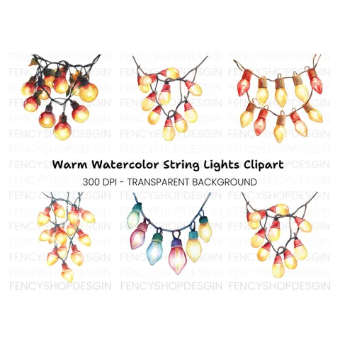 Warm Glow String Lights Clipart Bundle