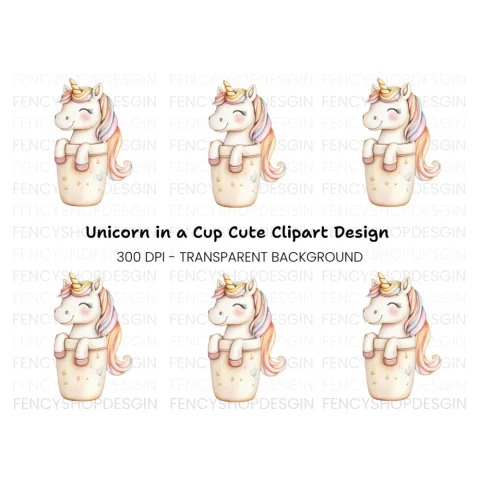 Unicorn in Cup Clipart Bundle