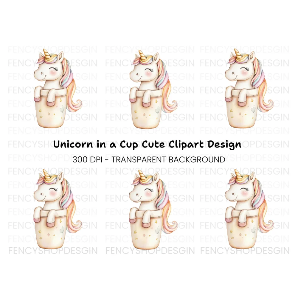 Unicorn in Cup Clipart Bundle