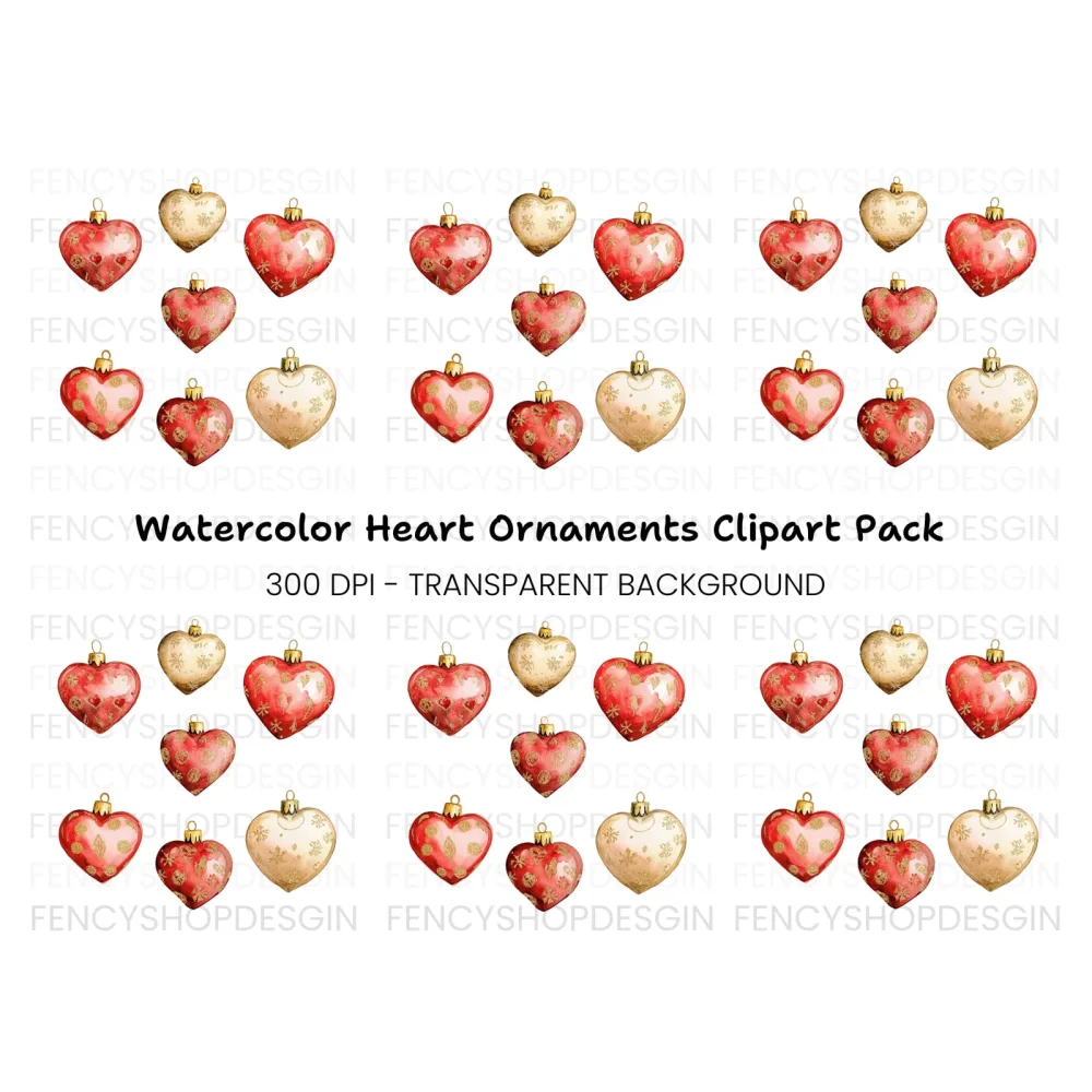 Festive Heart Ornament Clipart Bundle