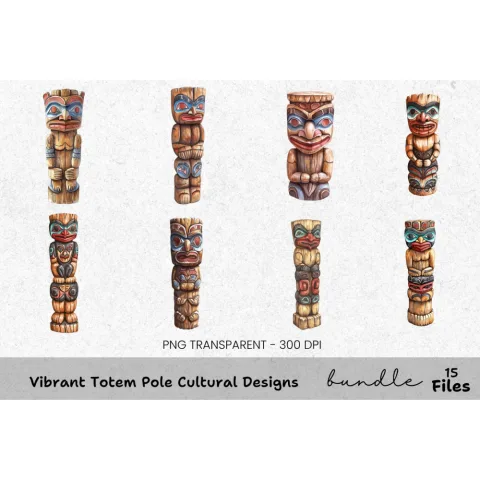 Vibrant Totem Pole Cultural Designs Clipart Bundle