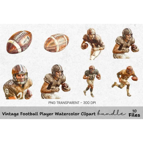Vintage Football Player Clipart Bundle