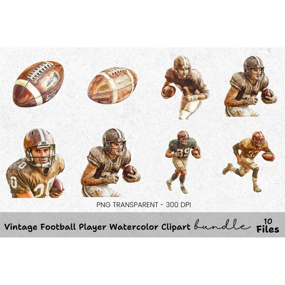 Vintage Football Player Clipart Bundle