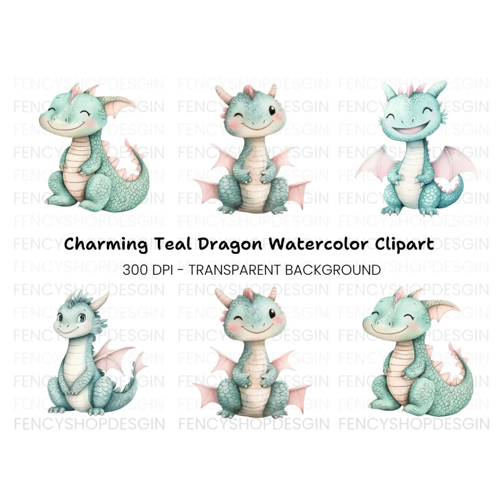 Adorable Cartoon Dragon Illustrations Clipart Bundle