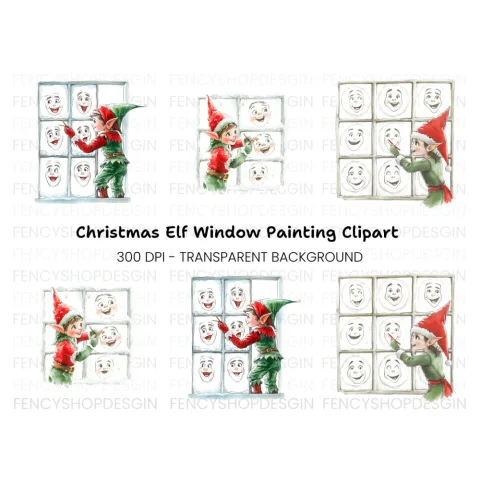 Christmas Elf Window Faces Clipart Bundle