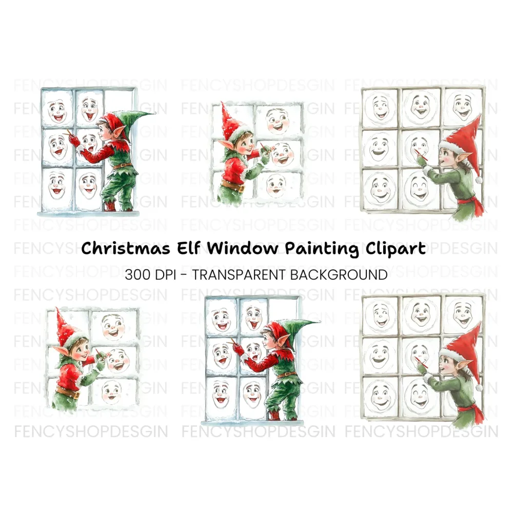 Christmas Elf Window Faces Clipart Bundle