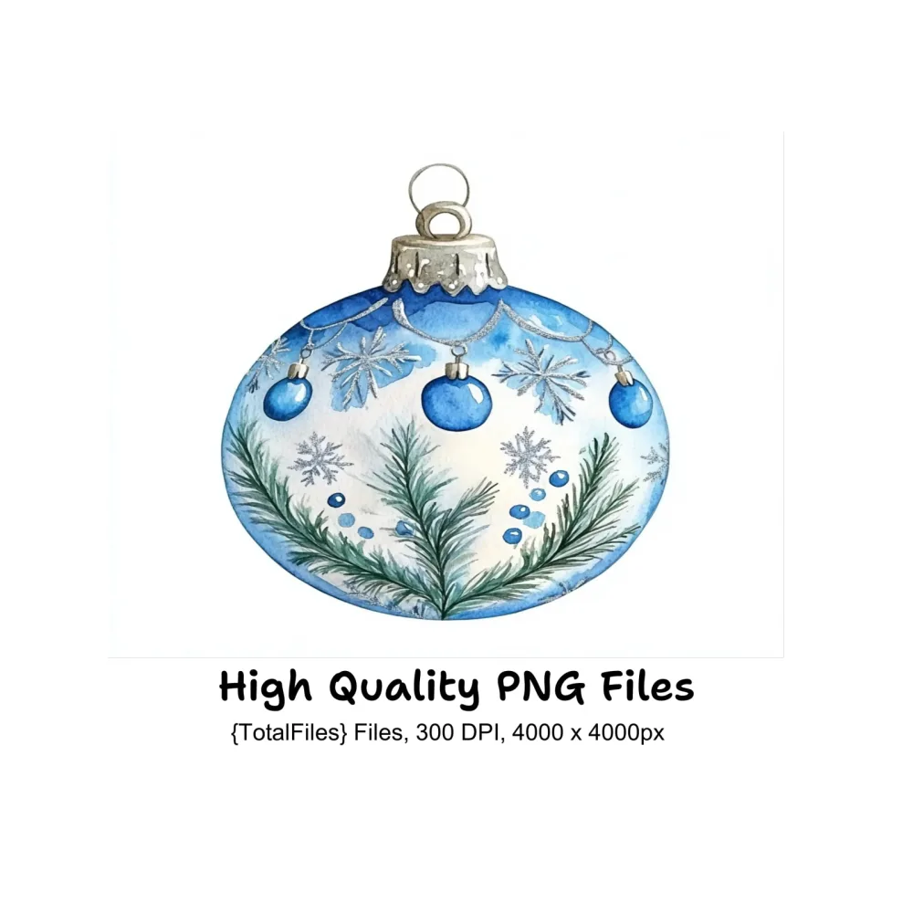 Blue Christmas Ornaments Clipart Bundle
