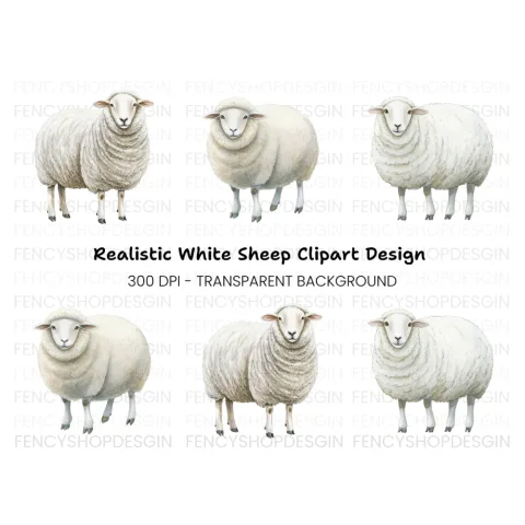 Adorable White Sheep Clipart Bundle
