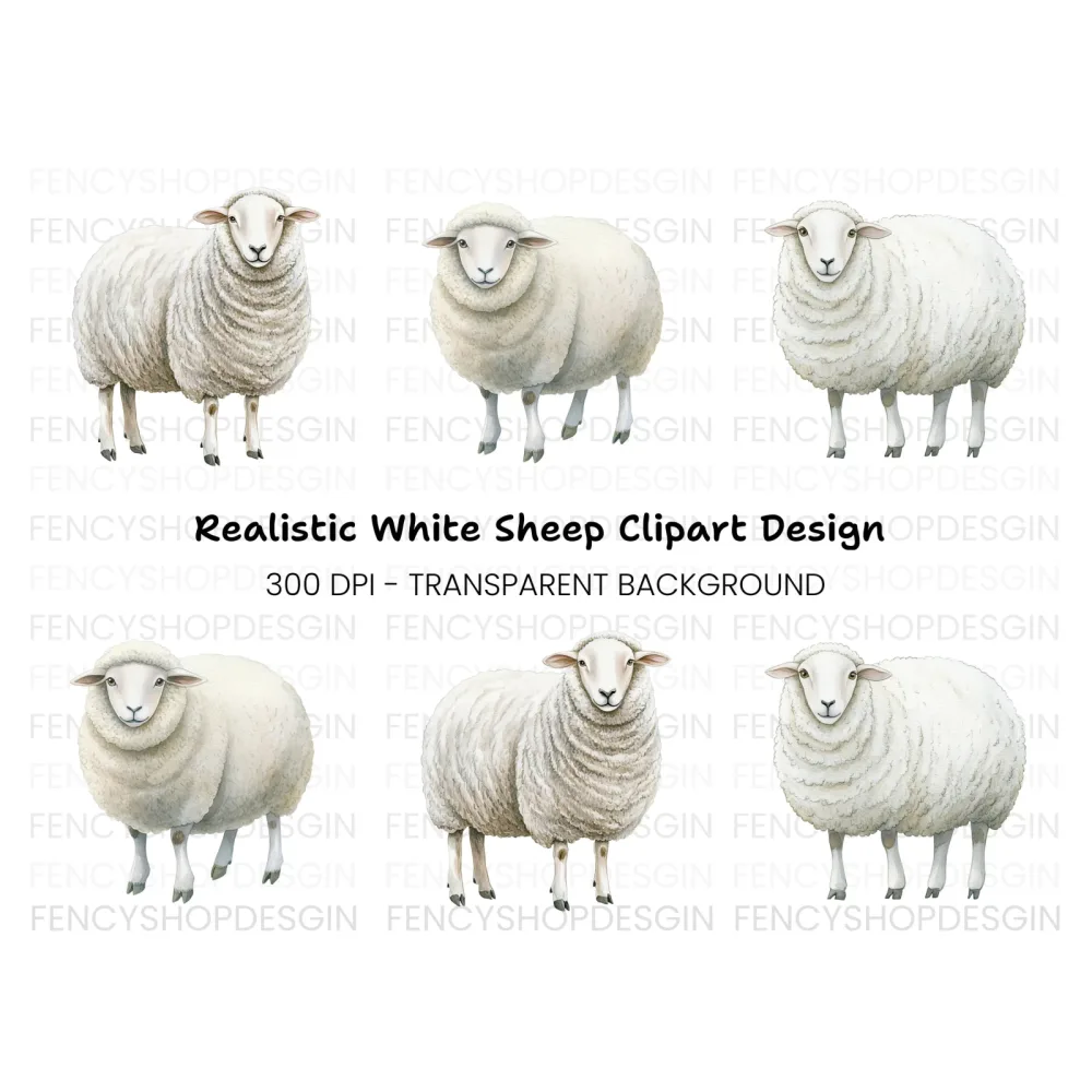 Adorable White Sheep Clipart Bundle