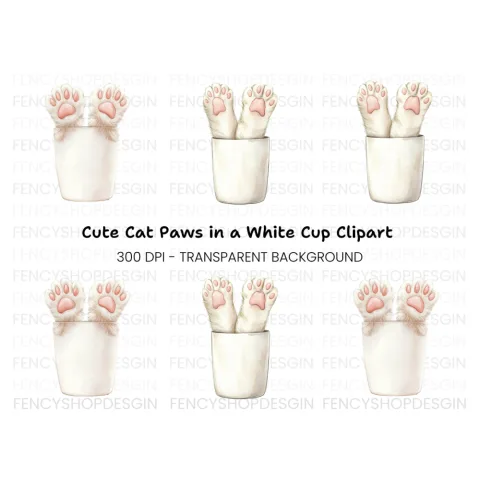 Cute Cat Paws in Cup Clipart Bundle