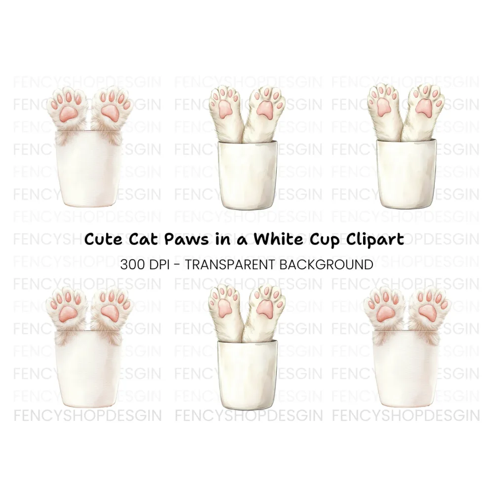 Cute Cat Paws in Cup Clipart Bundle