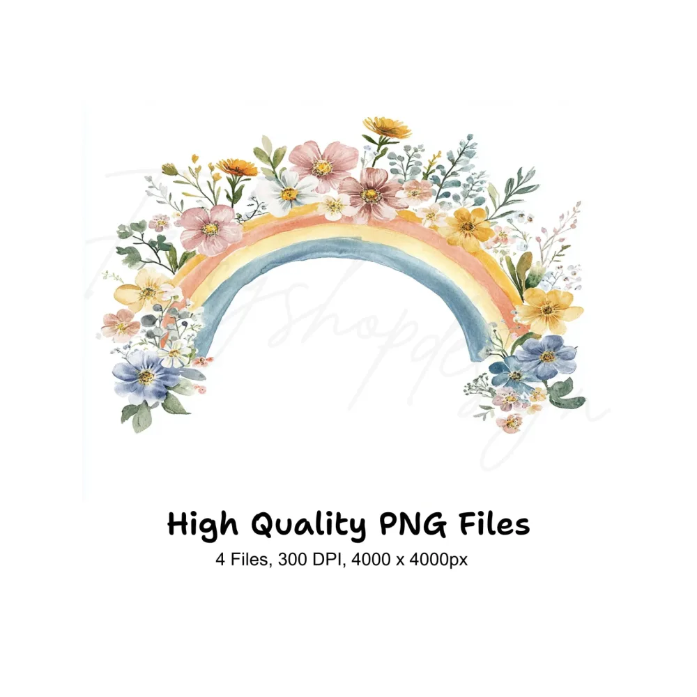 Rainbow Floral Clipart Bundle