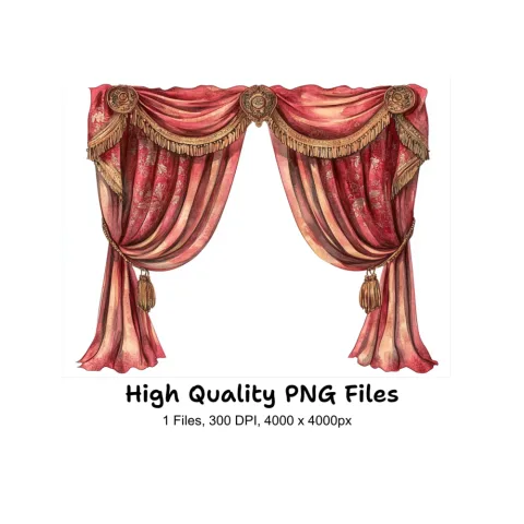 Elegant Red Curtain Clipart Bundle