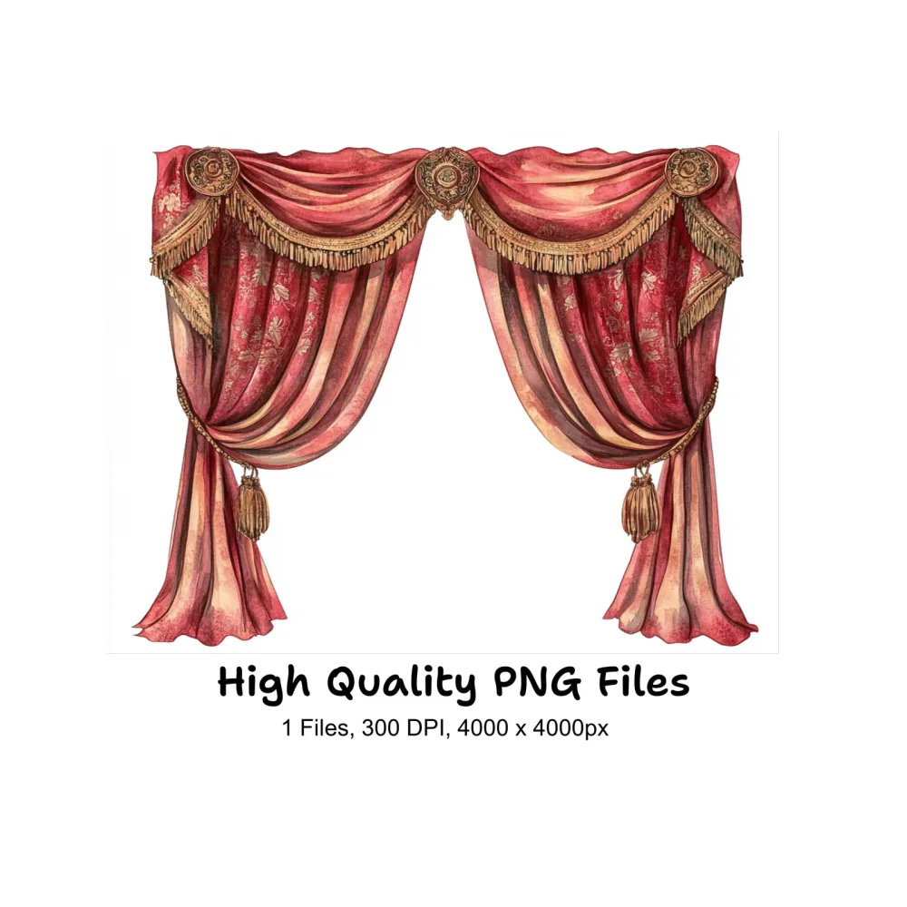 Elegant Red Curtain Clipart Bundle