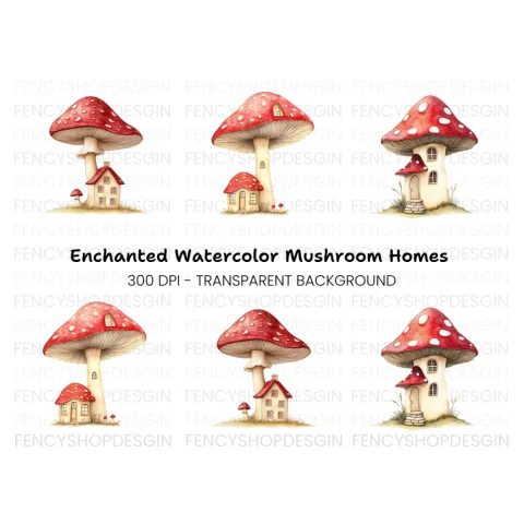 Fantasy Mushroom House Clipart Bundle