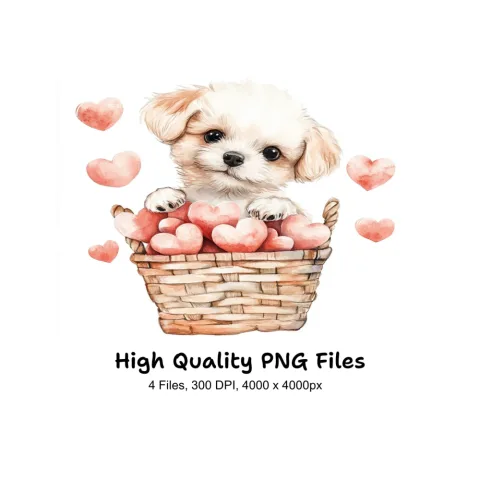 Cute Puppies with Hearts Clipart Bundle