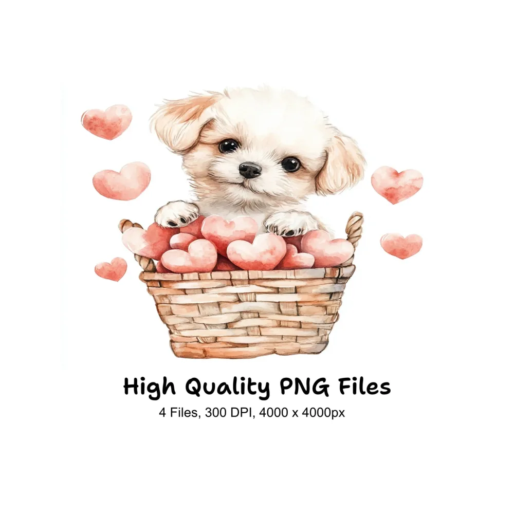 Cute Puppies with Hearts Clipart Bundle