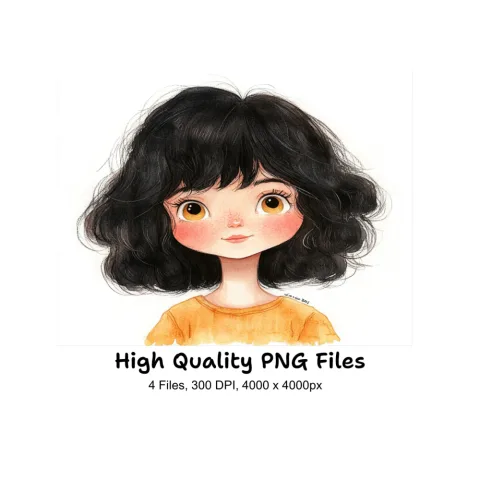 Cute Black Hair Girl Clipart Bundle