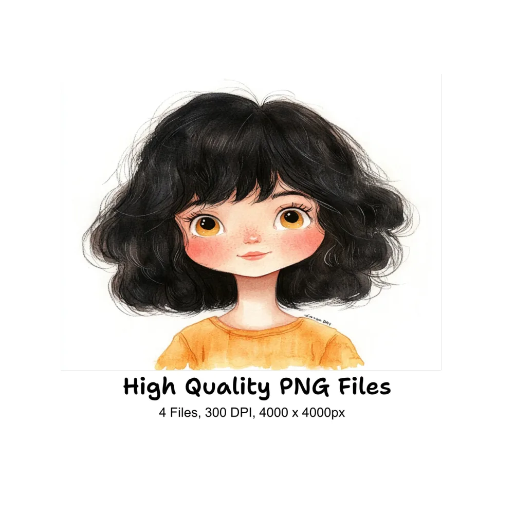 Cute Black Hair Girl Clipart Bundle