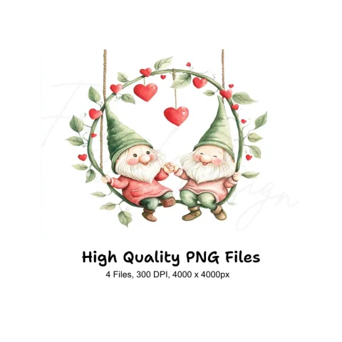 Gnome Couple on Swing Clipart Bundle