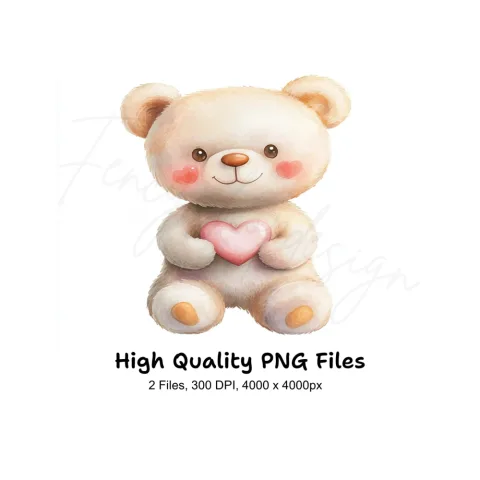 Sweet Teddy Bears Holding Hearts Clipart Bundle