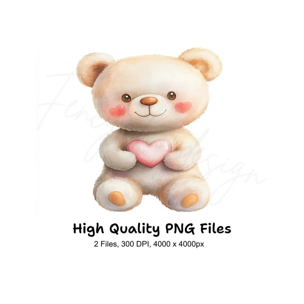 Sweet Teddy Bears Holding Hearts Clipart Bundle