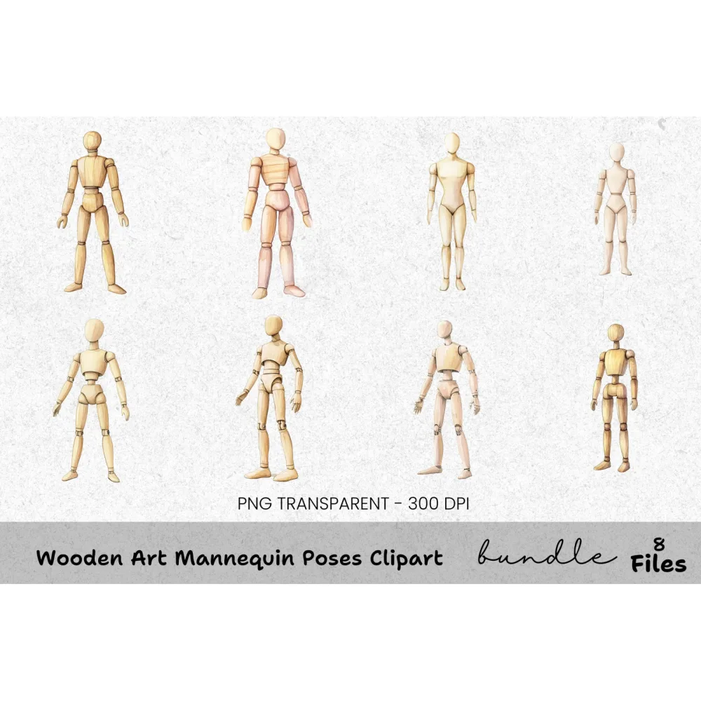Wooden Mannequin Poses Clipart Bundle