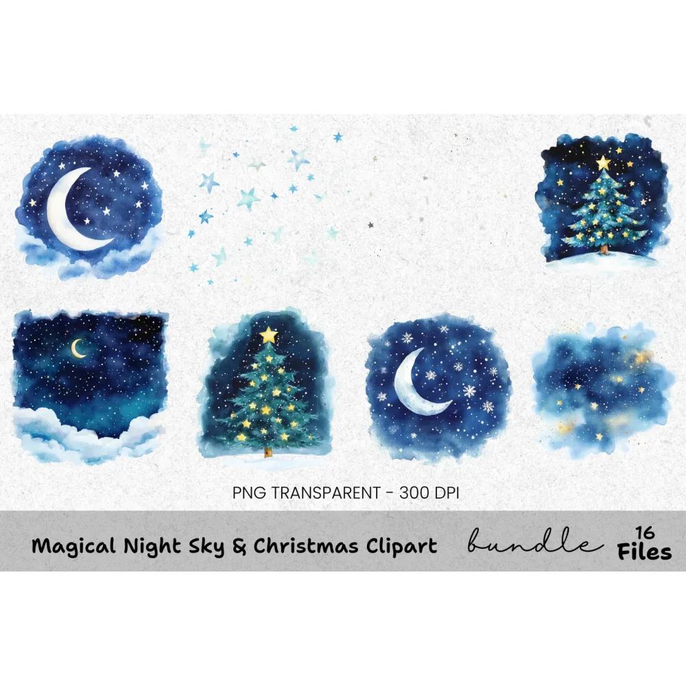 Magical Winter Night Clipart Bundle